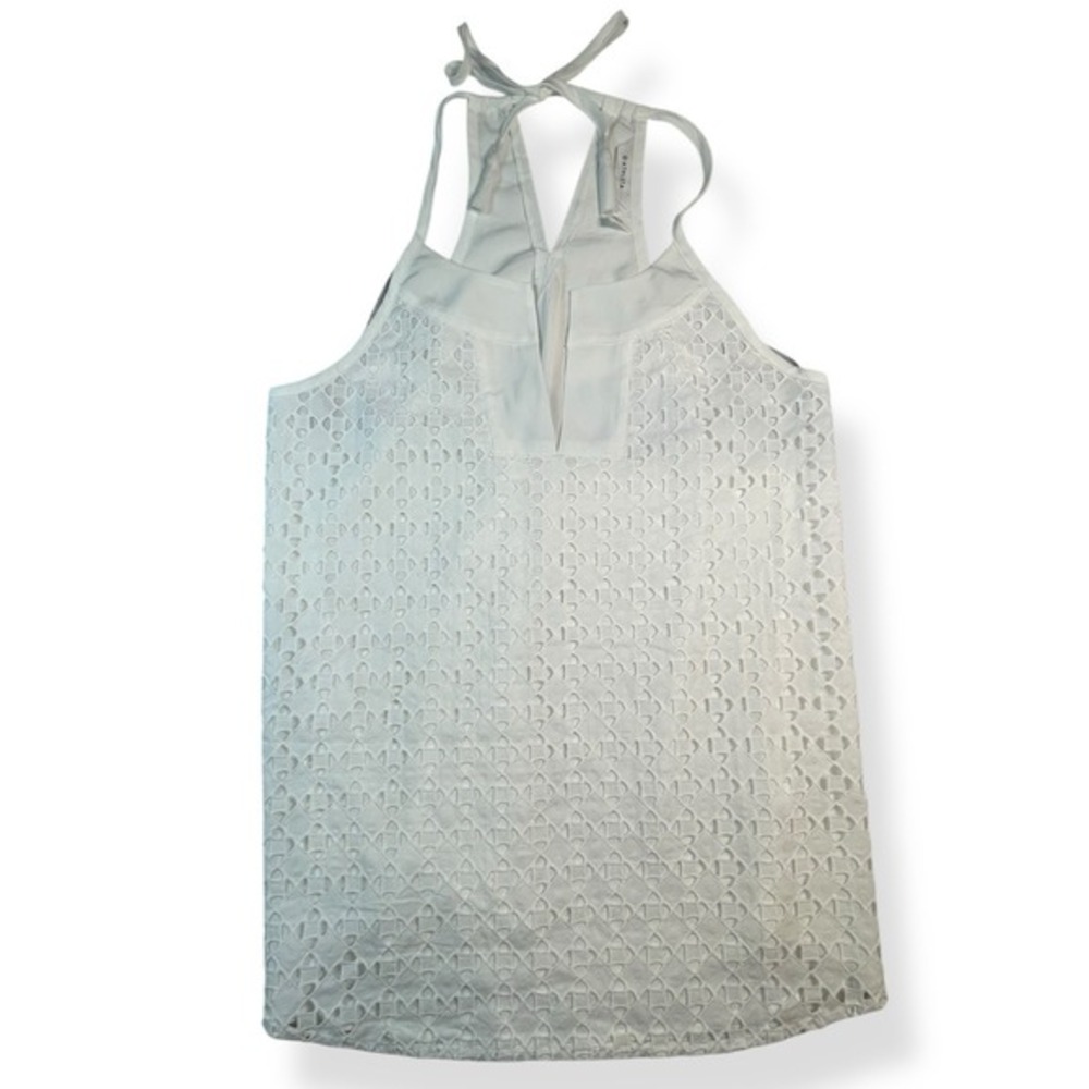 Athleta White Eyelet Dunes Halter Tank Women Back Keyhole Neck Tassel Tie M NWOT